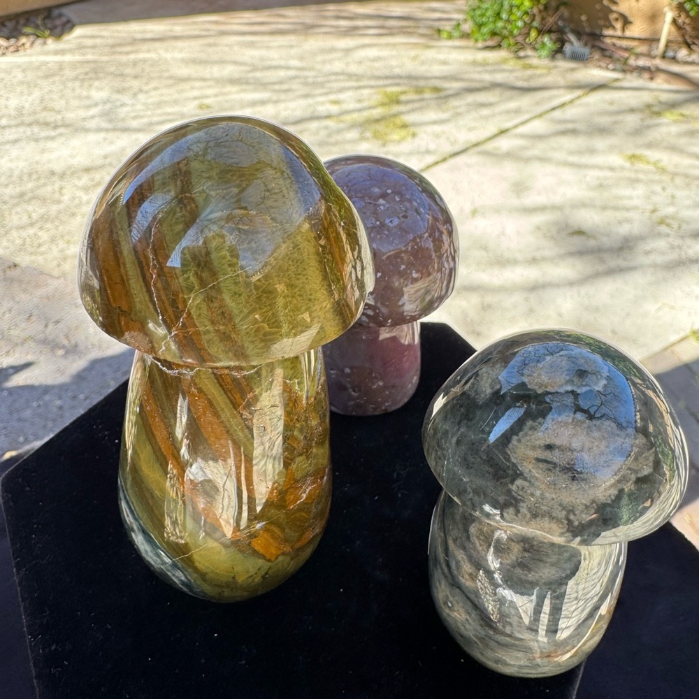 Polished Gemstone Mushroom Sculptures - Trio - Picture 5 of 5